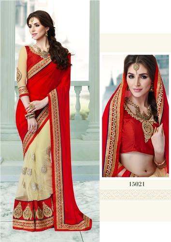 Red Designer Party Wear Saree for Ladies by PN Textiles