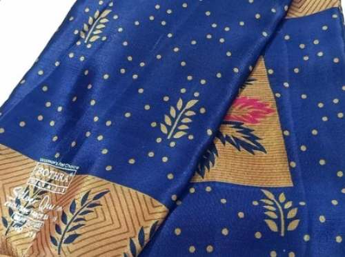 Blue Printed Floral Print Saree by Praveen Textiles