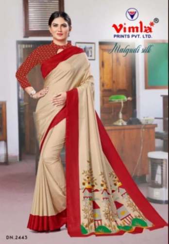 Womens Malgudi Art Silk Uniform Saree with Blouse Piece by Vimla Prints Pvt Ltd