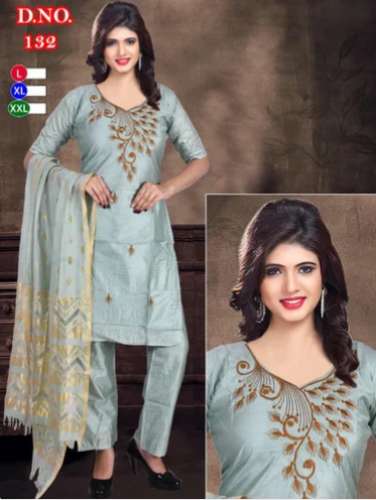 multi color Embroidered chanderi designer suit by Milan Creation