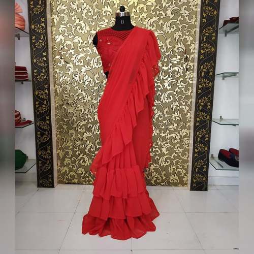 -AB-199 red ruffle saree by Fkart