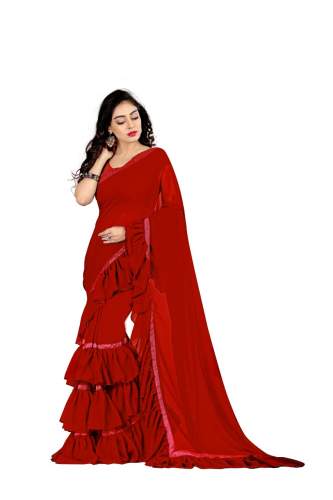 ruffle saree red by Fkart