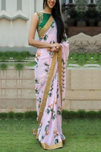 Pink Floral Print Saree LT-20