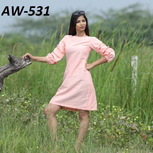 -AW-531 peach Lantern sleeves tunic  by F Fashion