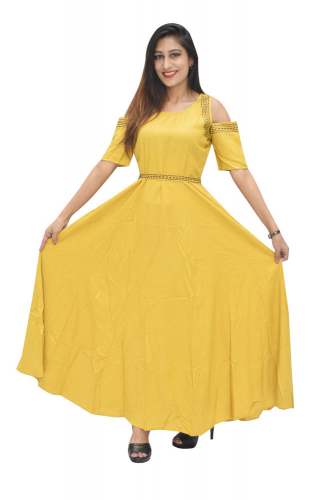 Nine2Five Mustard Cold Shoulder Floor Length Dress