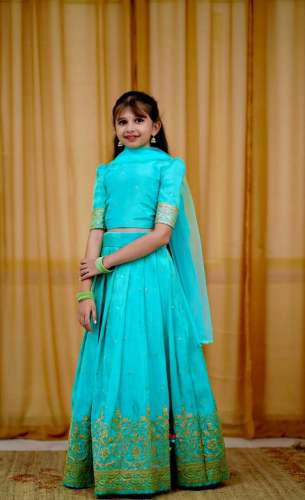 Tissue Gold Sequins Embroidery Kids Lehenga