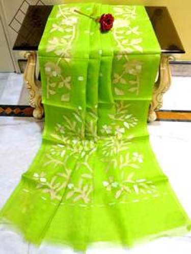 Muslin Jamdani Saree in Bright Green and Gold