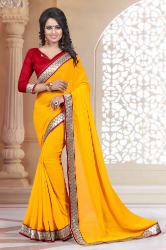 Yellow Colored Georgette Saree.