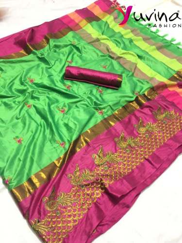 Embroidery Cotton Silk Sarees