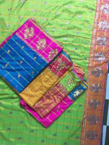 Checks embroidery hand work saree by R S Creation