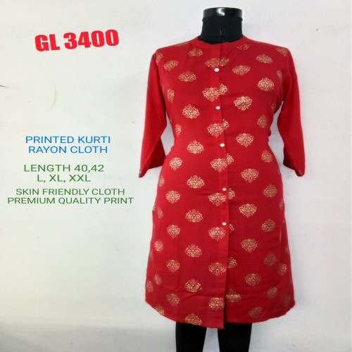 Red Butta Printed Rayon Kurtis by Glow Fashion India