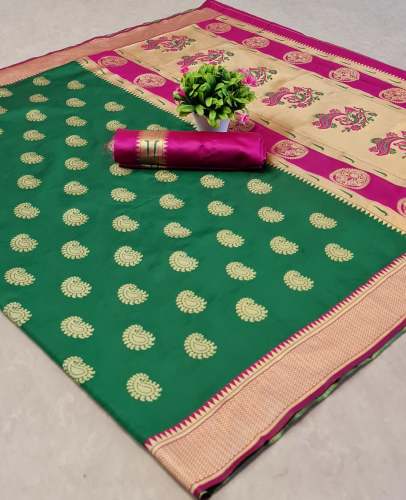 Goldan Keri Green Banarasi Crystal Silk Saree