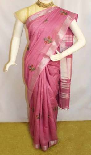 Stylish Light Pink Linen Cotton Saree by ARRS Silk