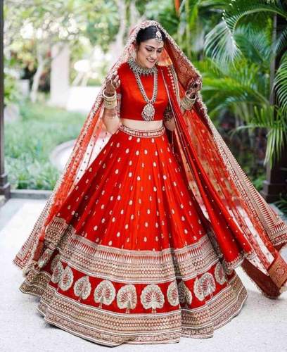 RED PARTYWEAR LEHENGA CHOLI at Rs.1599 Piece in surat