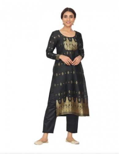 Fancy Black Printed Jacquard Silk Dress Material  by namah trendz