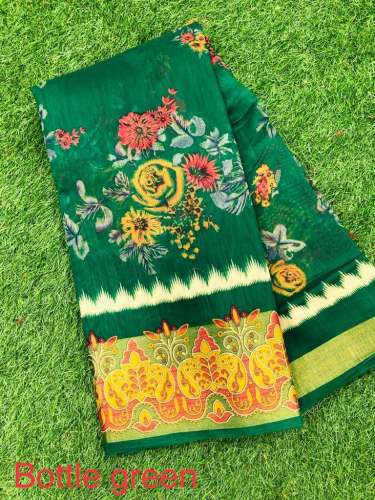 Designer Printed Linen Cotton Saree