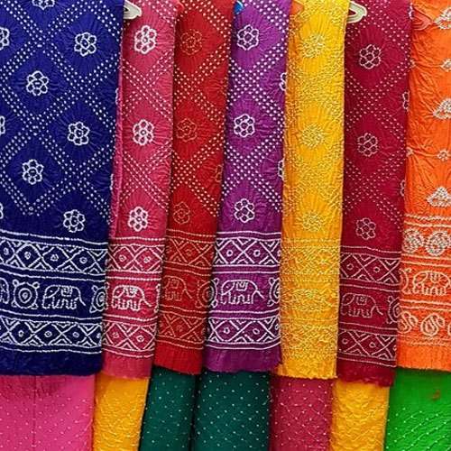 Multi Color Printed Bandhani Dress Material  by Shyama Bandhani Centre