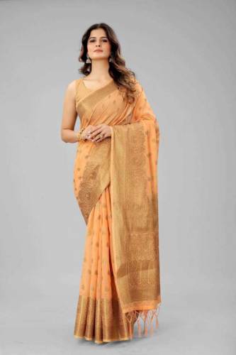 Buy GLAMIFY Chanderi Cotton Linen Saree For Women by GLAMIFY