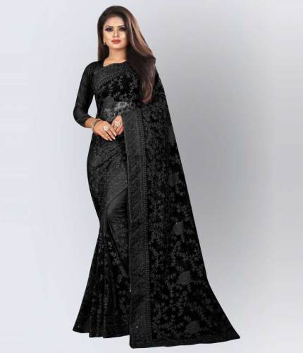 Get Embroidered Black Net Saree By GLAMIFY Brand by GLAMIFY