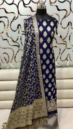 Party Wear Navy Blue Banarasi Silk Dress Material at Rs.1450/Piece in  varanasi offer by Waqar Estate