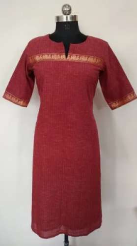 Red Cotton Short Kurti by Venis Collections