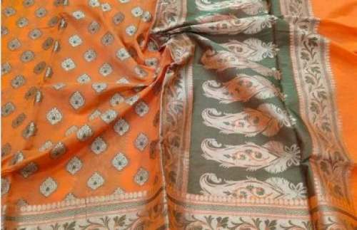 Orange Banarasi Silk Saree with Butti Design  by Rahman And Sons