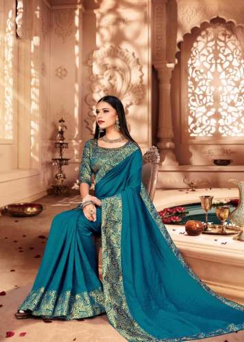 Rama Green Plain Saree with Printed Blouse at Rs.999/Piece in haldwani  offer by Raja Emporium