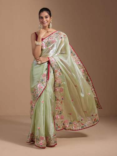 Exclusive Pure Soft Zimmy Cho Saree WIth Heavy Embroidery Multi Threds Work