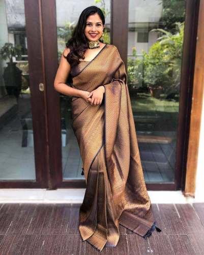 Awesome Black Zari Weaving Banarasi Soft Silk Saree With Blouse