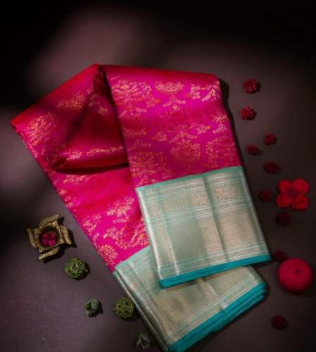 PINK BANARASI SOFT SILK SAREE WITH GOLD  ZARI WEAVING