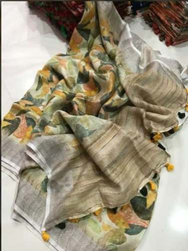 Designer Linen Printed Saree For Women by Kihums