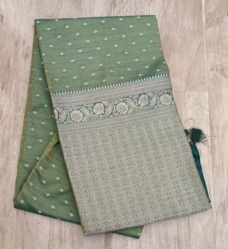 Ladies Green Color Assam Silk Saree With Blouse Piece