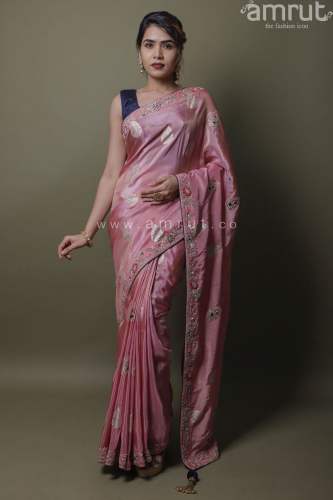 Shiny Pink Silk Saree