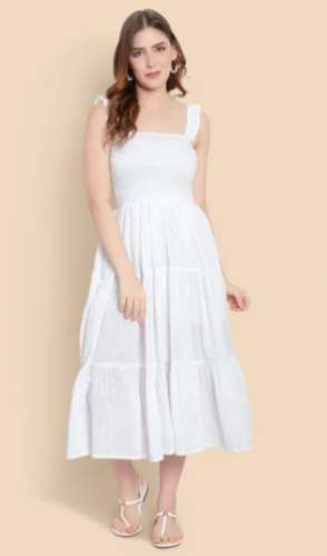 	White color Plain Cotton Sleeveless one piece dress by Fashion Emporium