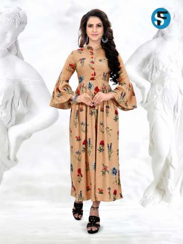 Rayon Chikoo Floral Print Long Kurti FS-115