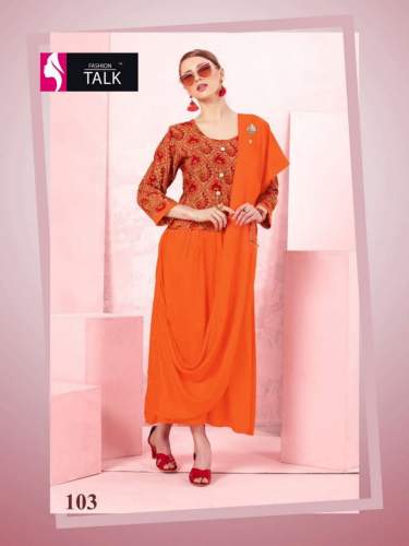 Merry Rayon Slub Designer Kurti