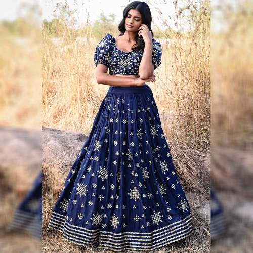 Designer Navy Blue Semi Stitch Lehenga