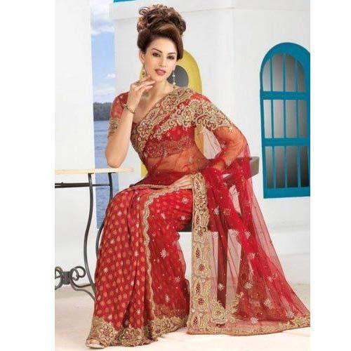 Heavy work Bridal red Embroidered Saree by Navya Saree Center